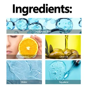 Ingredients guide for eye cream: Hyaluronic Acid, Vitamin C, Olive Oil and Squalane