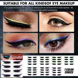 Affichage détaillé de sept choix de couleurs pour l'eyeliner pailleté et les faux cils autocollants