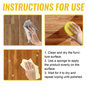Detailed three-step instruction guide for applying wood furniture polish and floor wax