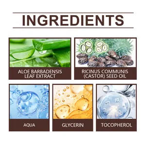 Detalle de ingredientes del aceite de ricino con aloe vera, glicerina y vitamina E