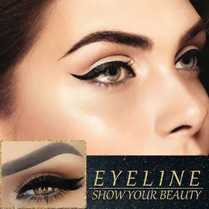 Vue détaillée de stickers eye-liner auto-adhésifs noirs à paillettes sur l'œil d'un modèle
