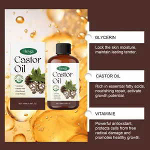Vista detallada del aceite de ricino Hoygi con glicerina y vitamina E para la piel.