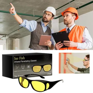 Detail view of Jue Fish infrared penetrating glasses with packaging and renovation scene.