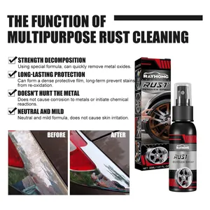 Infografik für Rayhong Rostentferner Spray mit Funktionen und Vorher-Nachher-Effekt