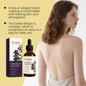 Detailed view of OceAura Elderberry Seed Oil 60ml bottle and packaging with model