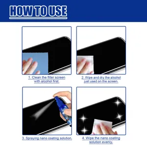 Four-step guide for applying mobile phone screen nano coating liquid.