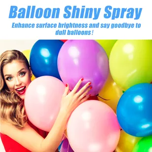 Demonstration of balloon shiny spray effect on colorful party balloons