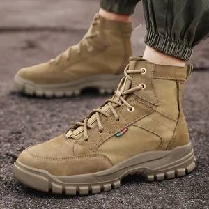 Professional men's high-top outdoor tactical hiking boots in sand for desert camping