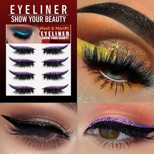 Autocollants Eyeliner Et Faux Cils Autocollants Imperméables Paillettes Scintillantes Outil De Maquillage Yeux Réutilisable Femme