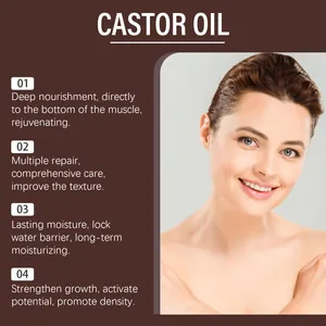 Detalle de beneficios del aceite de ricino natural para piel y crecimiento capilar