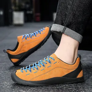 Baskets décontractées en daim orange avec lacets bleus pour hommes et femmes plein air