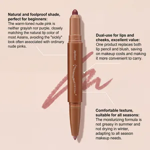 Crayon à lèvres double embout Zephoco rose nude montrant texture crémeuse et swatch