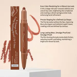 Crayon à lèvres double embout Zephoco rouge-orangé pour un tracé précis et durable