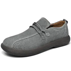 Grey men's low-top outdoor casual shoes with stylish rope detail and thick comfort sole