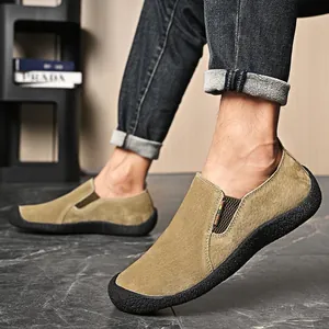 Mocassins décontractés pour hommes en daim beige avec semelle en caoutchouc antidérapante