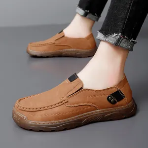 Zapatos Casuales para Hombre Cosidos a Mano Mocasines de Conducir Ligeros Transpirables de Cuero Microfibra Suela de Goma Moda