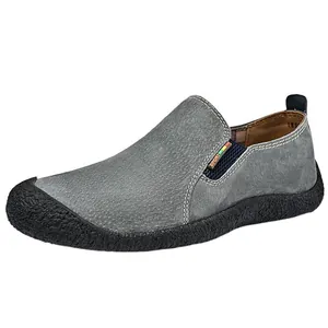 Mocassins de loisirs gris pour hommes avec semelle en caoutchouc