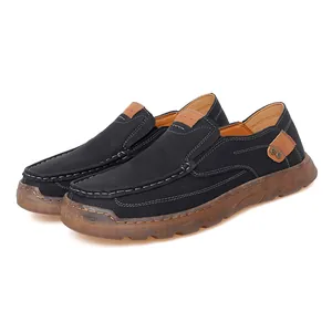 Mocasines negros para hombre cosidos a mano con suela de goma suave antideslizante