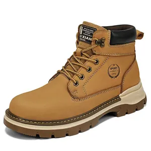 Men First Layer Cowhide Martin Boots High Top Lace-up Work Boots Non-slip Outdoor Casual Shoes Big Size Street Style Boots