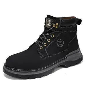 Classic black genuine leather Martin boots for men, durable outdoor lace-up footwear