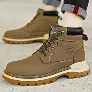 Classic brown leather Martin boots with high-top lace-up design in large sizes