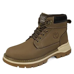 Classic brown leather Martin boots with a high-top design and a chunky durable sole