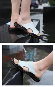 Side view detail of men's casual summer slippers with anti-slip thick rubber soles.