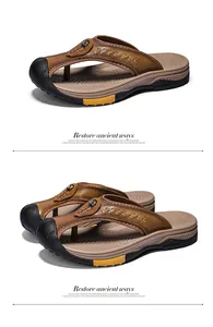 Langlebige Herren-Leder-Flip-Flops mit Zehenschutz für Outdoor-Strandaktivitäten