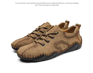 Detail of men's brown casual shoes featuring unique hand-stitched seams and rope laces.