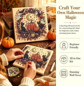 Détail d'une personne créant un kit d'art de perles 3D d'Halloween avec des fantômes.