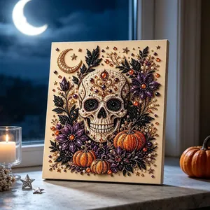 Détail montrant les perles d'un kit de peinture d'art de perles tête de mort d'Halloween