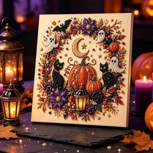 Vue détaillée du kit d'art de perles DIY Halloween avec fantômes et citrouilles
