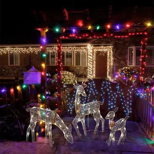 Set di 3 renne di Natale in rete luminosa con calde luci LED per esterno giardino
