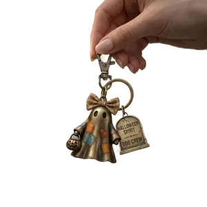 Halloween Geist Schlüsselanhänger aus Bronze mit Boo Crew Grabstein Anhänger