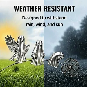 Weather resistant silver ghost garden ornaments for outdoor Halloween landscape decor