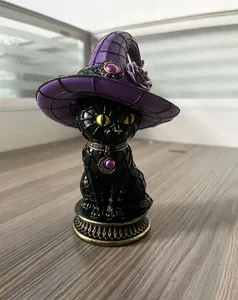 Gothic resin witch cat figurine with purple hat for Halloween decoration