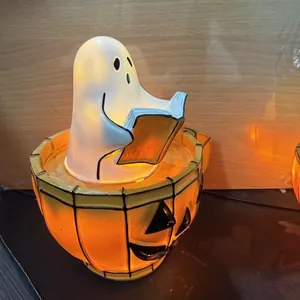 A detailed close-up showing the luminous ghost bubble bath lamp Halloween desk decoration