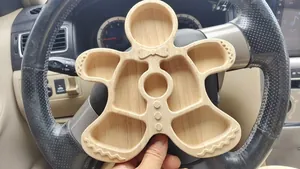 Macro view of handcrafted wooden gingerbread man divided tray for Christmas decorations