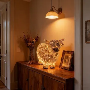 Creative Highland cow LED night light with warm straw texture for home garden decor