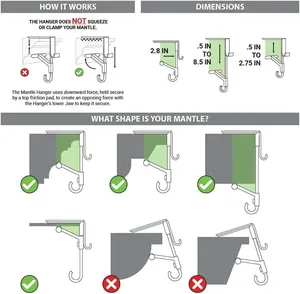Spécifications techniques et guide d'installation pour crochets de cheminée en métal de Noël.