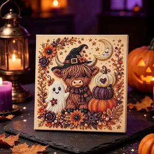 Kit d'art de perles DIY Halloween avec vache Highland fantôme et citrouille créative