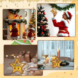 Leuchtender Holzstern-Weihnachtsschmuck in verschiedenen festlichen Wohnraum-Szenen