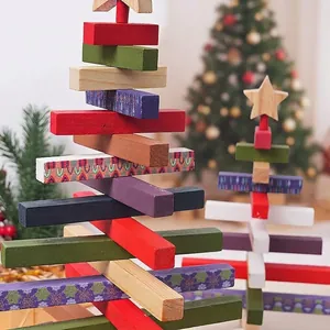Decorazione da tavolo ad albero di Natale rotante in legno colorato con stella in cima