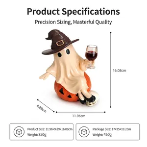 Spécifications détaillées de la statue de fantôme d'Halloween avec verre à vin.