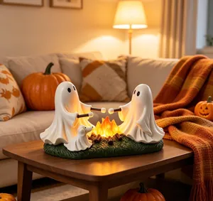 Lit resin ghost campfire night light for Halloween home decor and festive ambiance