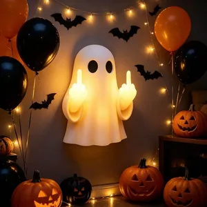 Funny glowing ghost wall lamp with middle finger gesture for Halloween room decor