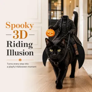 Detailed view of the Headless Horseman pet costume with 3D riding illusion for Halloween