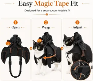 Halloween headless horseman cat costume with easy magic tape fit and secure design
