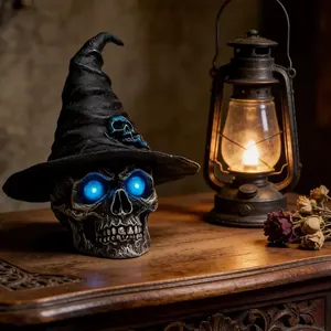 Gothic skull witch hat night light for creative Halloween home desktop decoration