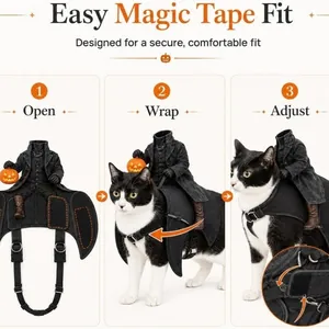 Headless Horseman pet costume for cats and dogs with an easy magic tape adjustable fit